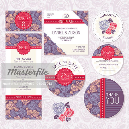 Set of floral wedding cards vector illustration