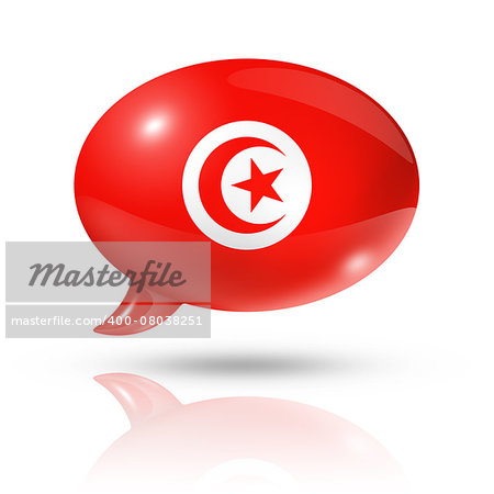 three dimensional Tunisia flag in a speech bubble isolated on white with clipping path