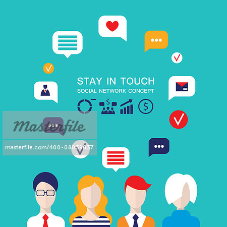 Social network concept People avatars with speech bubbles and business icons for web Vector illustration