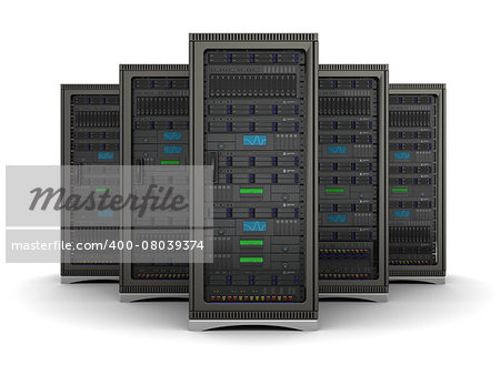 server racks standing in a row on a white background