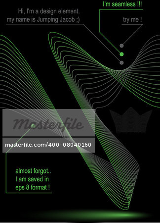 Rhythmic flowing lines, chiffon dynamic background, abstract seamless backdrop. Creative web design elements â?? luxury king crown isolated on dark.