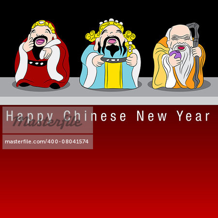 An image of the three lucky Chinese gods.