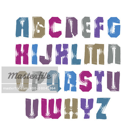 Uppercase calligraphic brush letters, hand-painted bright vector alphabet.