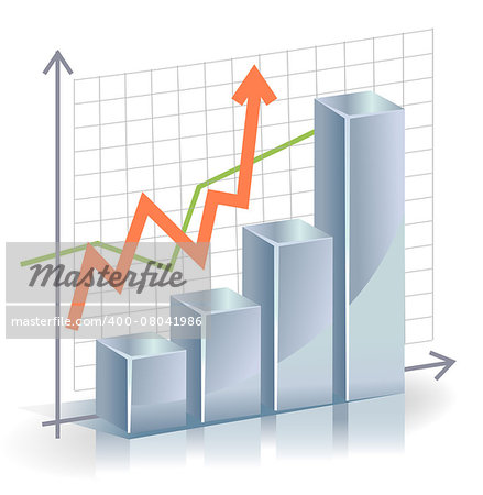 Business vector Graph with arrow showing profits and gains