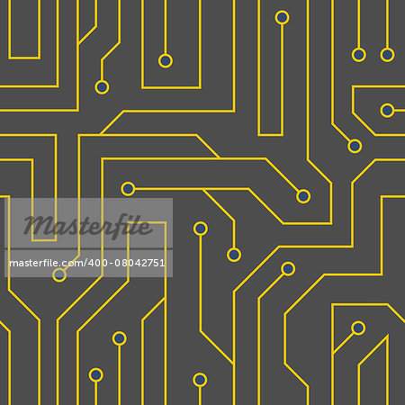 Vector flat style black circuit board background. Electrical scheme seamless pattern