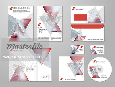 Professional corporate identity business kit with geometric abstract design for your business includes CD, Cover, Business Card, Envelope, Flyers and trif-old brochure.