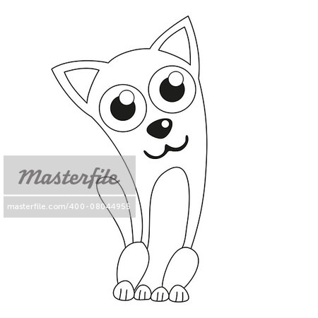 Funny cartoon doggy, vector illustration of cute sly dog like chihuahua, coloring book page for children