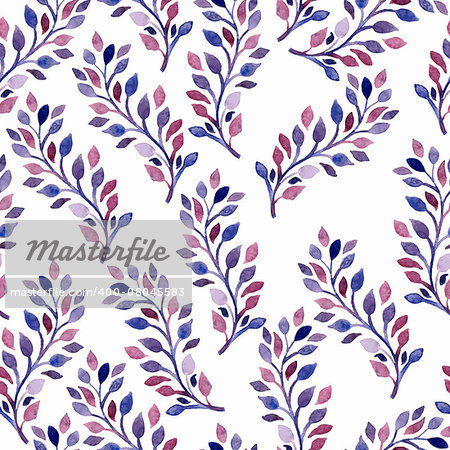 Vector Seamless Spring Pattern with Watercolor Branches, hand drawn