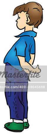 Cartoon boy in blue trousers and a blue shirt. Vector illustration.