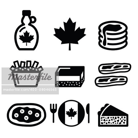 Vector icons set - traditional meals and dishes from Canada