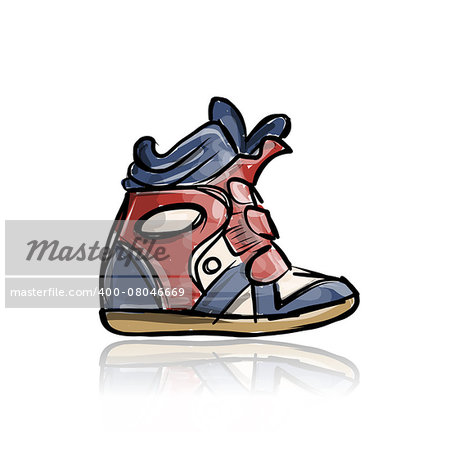 Female sneakers, sketch for your design. Vector illustration