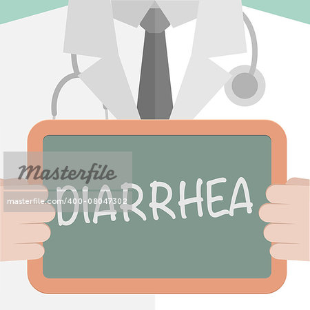 minimalistic illustration of a doctor holding a blackboard with Diarrhea text, eps10 vector