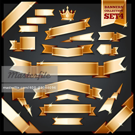 Golden Ribbons Banners Collection Set4. In the EPS file, each element is grouped separately. Clipping paths included in additional jpg format.