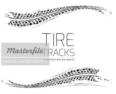 Tire tracks background in black and white style. Vector illustration. can be used for for posters, brochures, publications, advertising, transportation, wheels, tires and sporting events