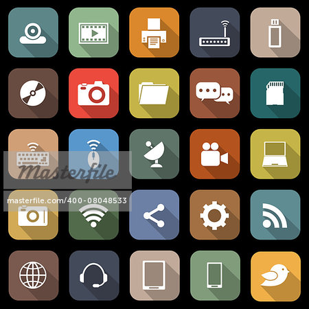 Hi-tech flat icons with long shadow, stock vector