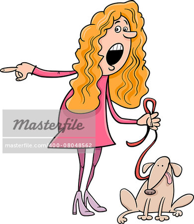 Cartoon Illustration of Outraged Woman with Dog
