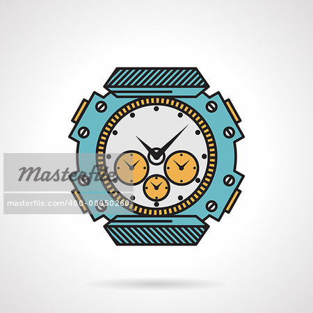 Flat color design vector icon for sport watch with chronograph on white background.