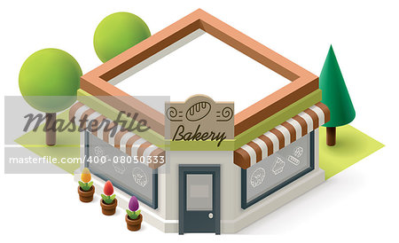 Vector isometric bakery shop building icon