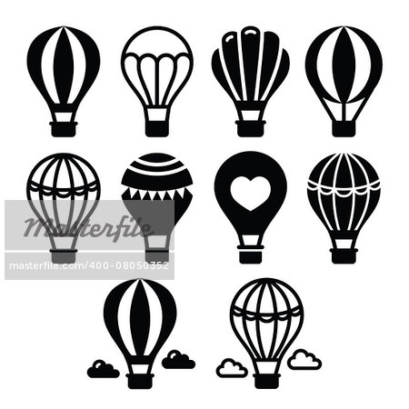 Vector icons set of hot air balloon - travel, transportation concept