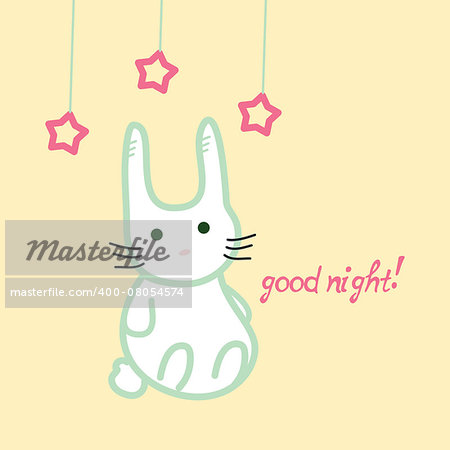 Cute bunny, good night card, stock vector illustration