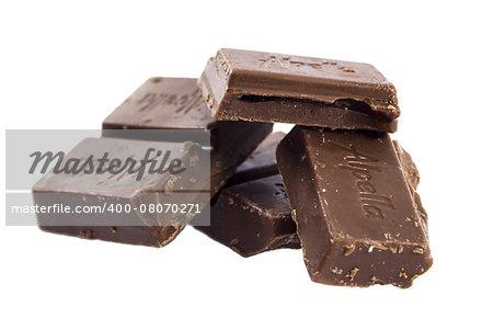 Closeup of chocolate bar isolated on white.