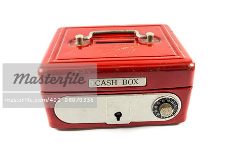 Red cash box on white background.