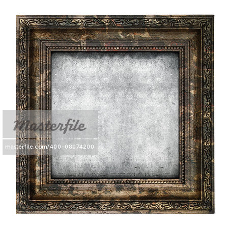 Ruined wooden frame isolated on white background