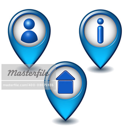 Set of blue map pointer icon. Vector illustration