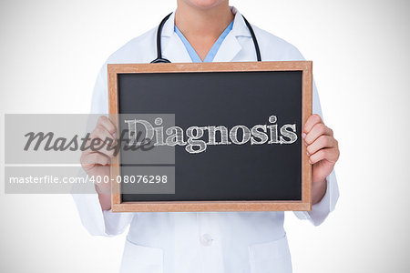 The word diagnosis against doctor showing little blackboard