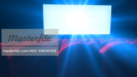 Empty modern cinema with lens flare from white screen