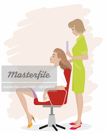 Vector illustration of a girl in hairdressing salon