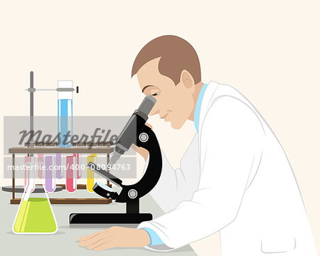 Vector illustration of a scientist with microscope