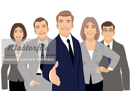 Vector illustration of a business team on white