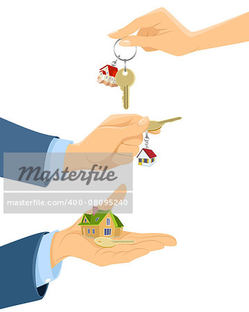 Vector illustration of a key from house on hand