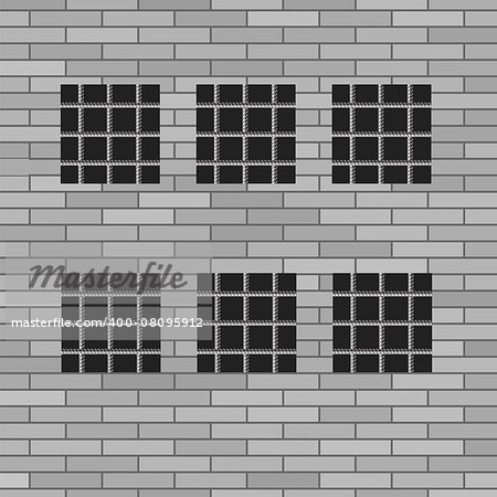 Prison Grey Brick Wall with Windows. Jail Wall.