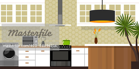 kitchen interior with wood interior in vector illustration