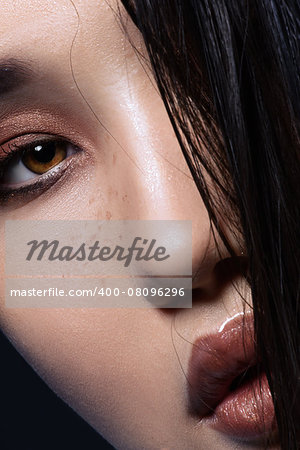 Fashion close-up portrait of asian girl with perfect skin. High resolution glamour shot