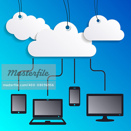 Creative vector cloud computing concept with connected devices