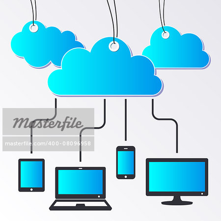 Modern vector cloud computing concept with connected devices