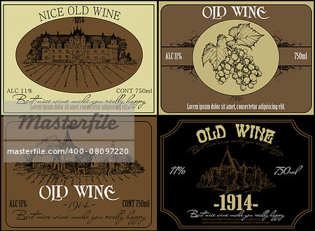 set of four pictures on the theme of wine, united by one background