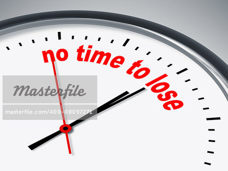 An illustration of a clock with the words no time to lose