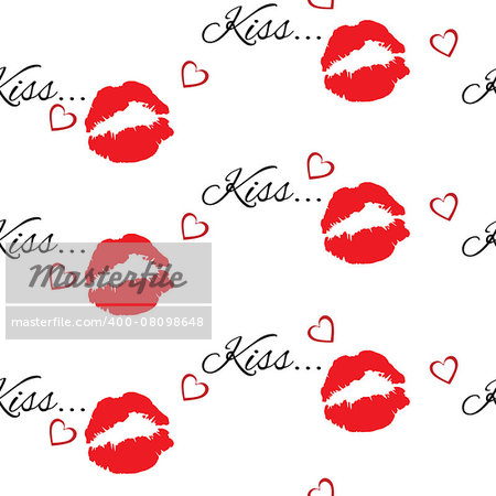 Seamless pattern with beautiful red colors lips prints on white background.