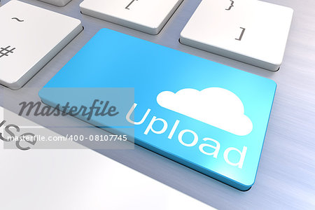 A Colourful 3d Rendered Illustration showing a Cloud Upload Concept on a Computer Keyboard