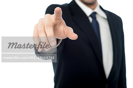 Corporate guy hand touching on virtual screen