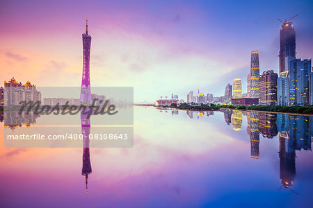 Guangzhou, China city skyline on the Pearl River.
