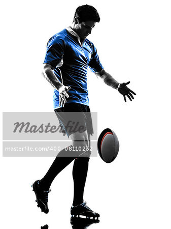 one caucasian rugby man player  in studio  silhouette isolated on white background