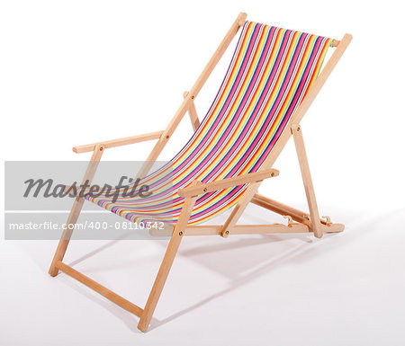 Wooden deck chair on white