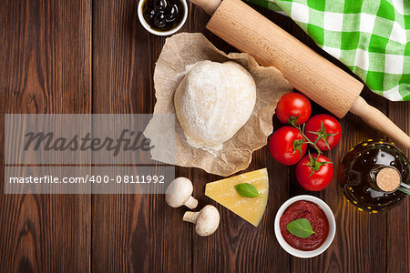 Pizza cooking ingredients. Top view with copy space