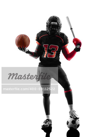 one american football player holding basket base ball bat in silhouette shadow on white background