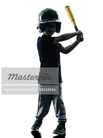 child playing softball players in silhouette isolated on white background
